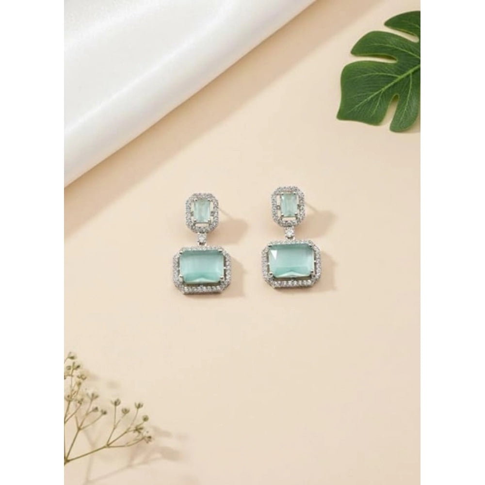 Turquoise Silver-Plated Drop Earrings - Vkart - View 5