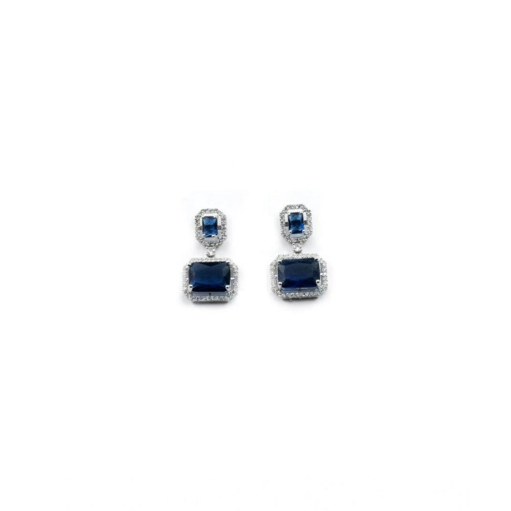 Blue Silver-Plated Drop Earrings - Vkart - View 2