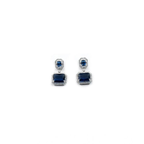 Blue Silver-Plated Drop Earrings - Vkart - View 2