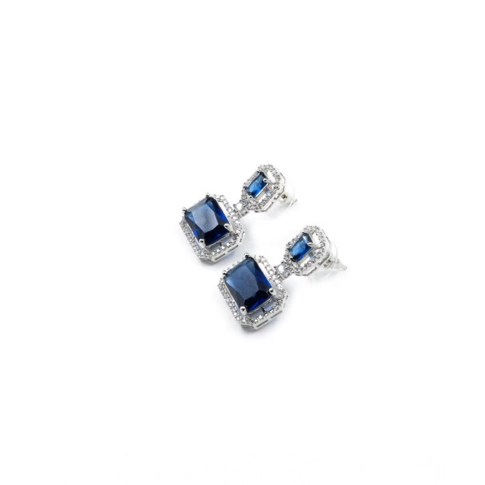 Blue Silver-Plated Drop Earrings - Vkart - View 5