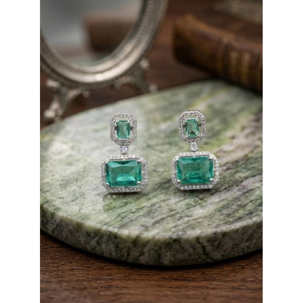 Green Silver-Plated Drop Earrings - Vkart