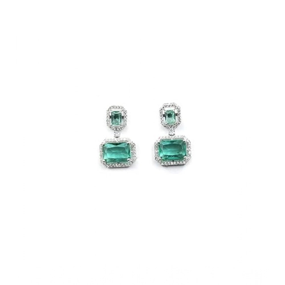 Green Silver-Plated Drop Earrings - Vkart - View 2