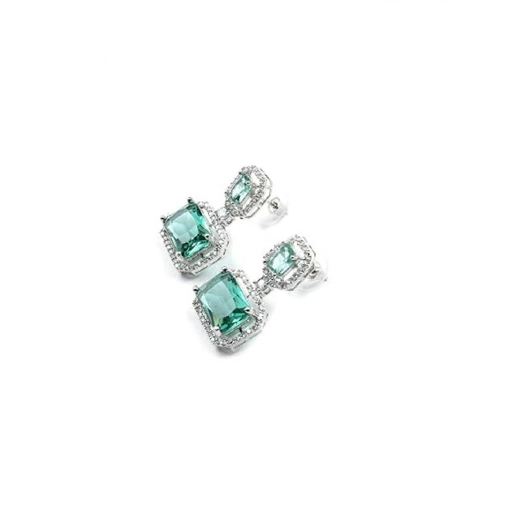 Green Silver-Plated Drop Earrings - Vkart - View 5