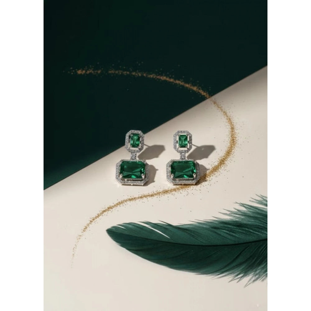 Green Silver-Plated Drop Earrings No. 2 - Vkart - View 4