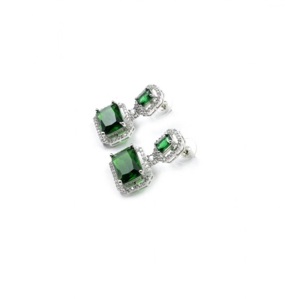 Green Silver-Plated Drop Earrings No. 2 - Vkart - View 5