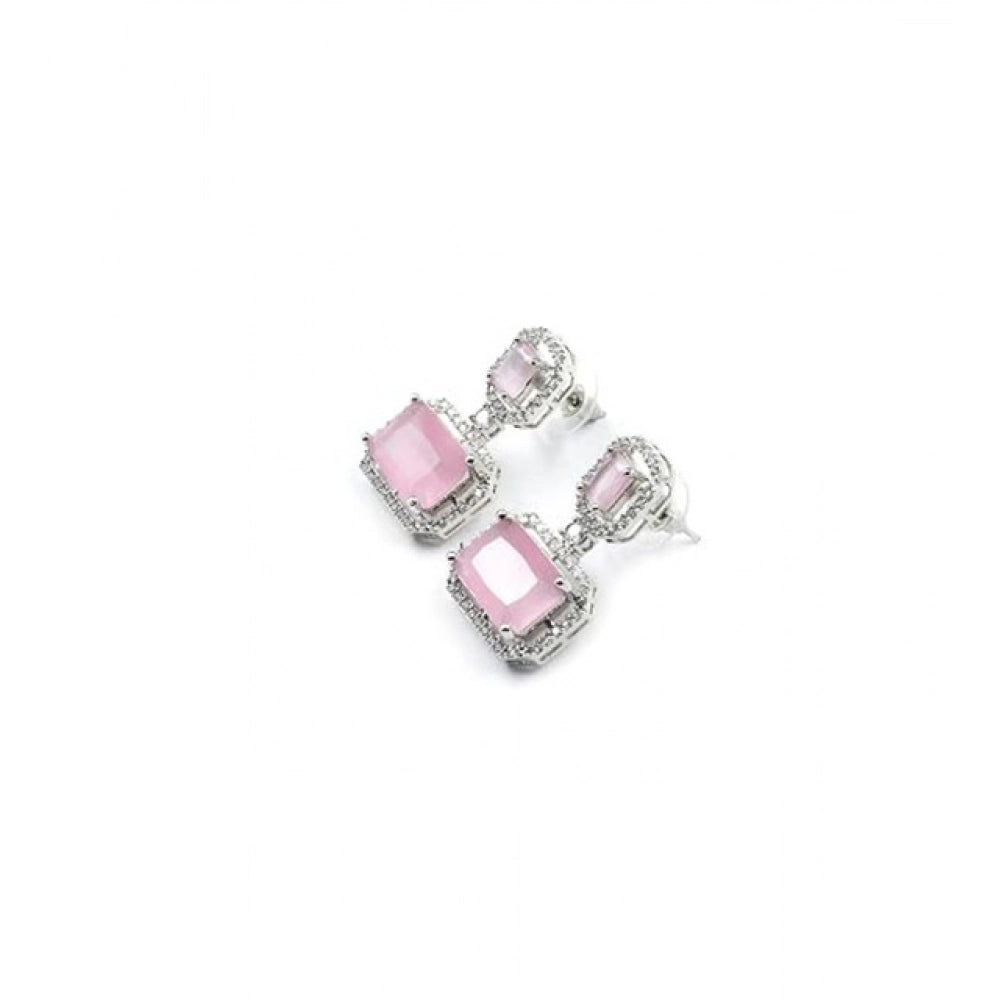 Pink Silver-Plated Drop Earrings - Vkart - View 5