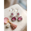 Red Silver-Plated Drop Earrings - Vkart