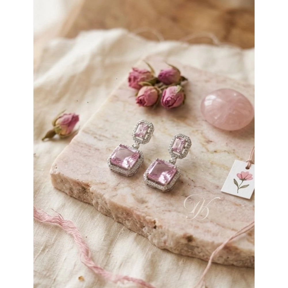 Pink Silver-Plated Drop Earrings No. 2 - Vkart