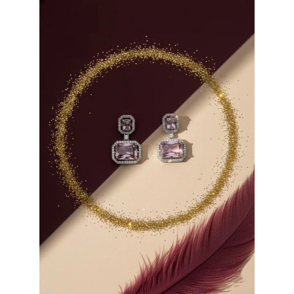 Pink Silver-Plated Drop Earrings No. 2 - Vkart - View 4