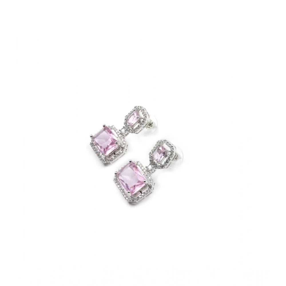 Pink Silver-Plated Drop Earrings No. 2 - Vkart - View 5