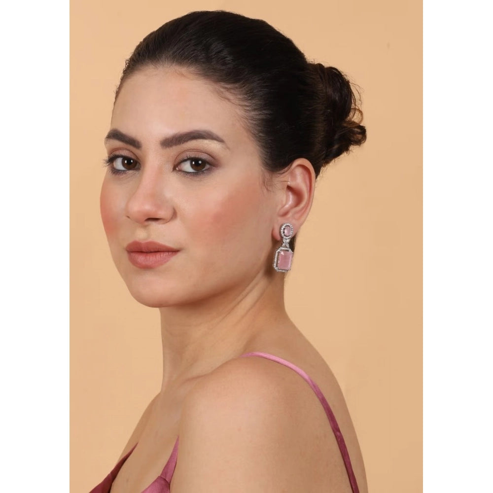 Pink Silver-Plated Drop Earrings No. 3 - Vkart - View 3