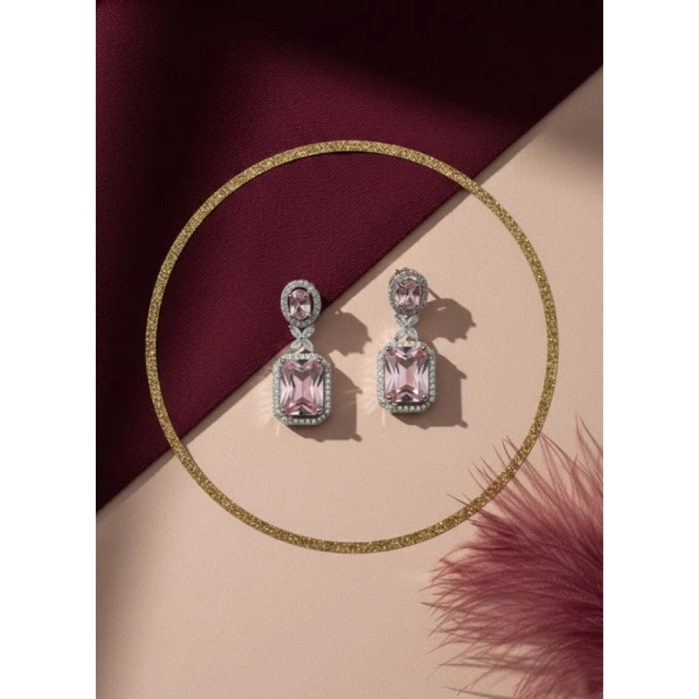Pink Silver-Plated Drop Earrings No. 3 - Vkart - View 4