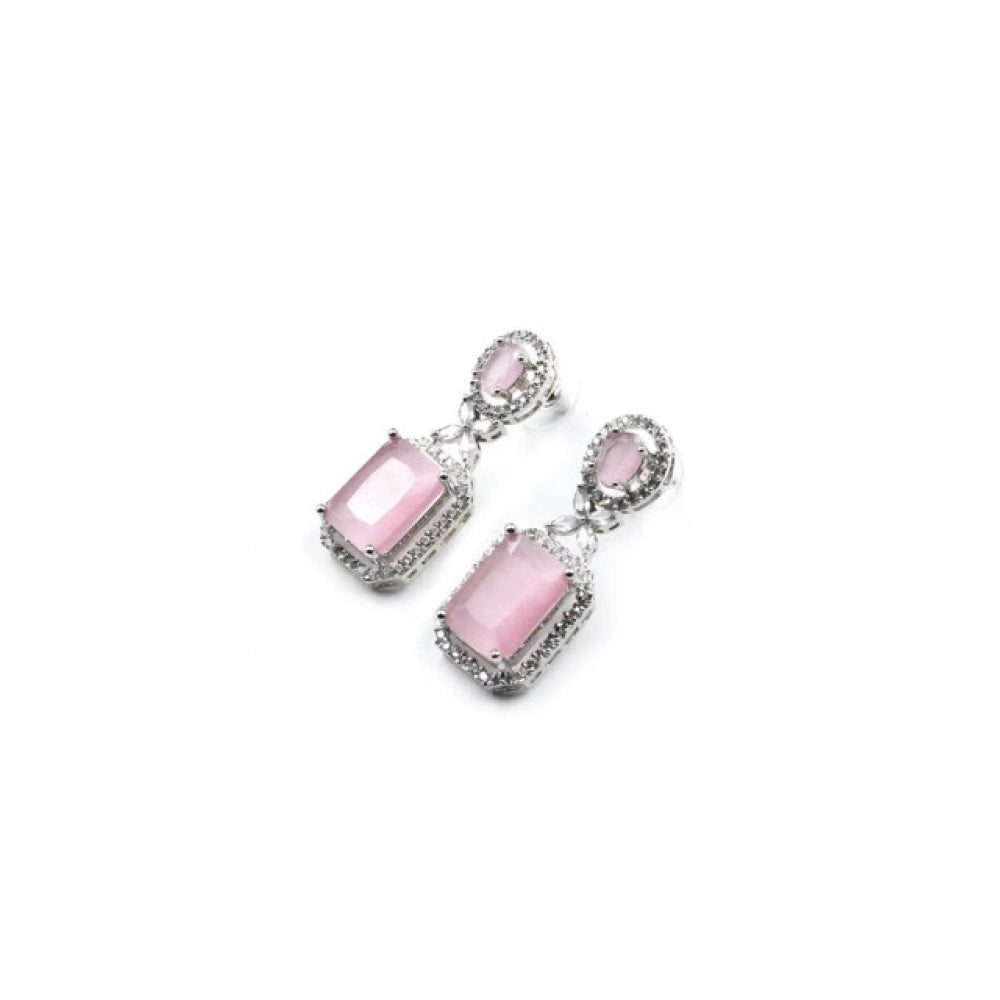 Pink Silver-Plated Drop Earrings No. 3 - Vkart - View 5