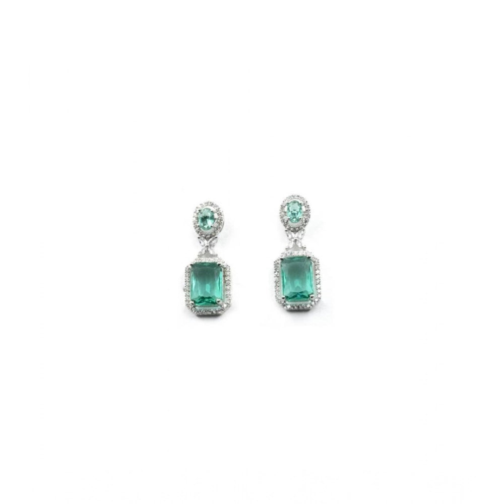 Green Silver-Plated Drop Earrings No. 3 - Vkart - View 2