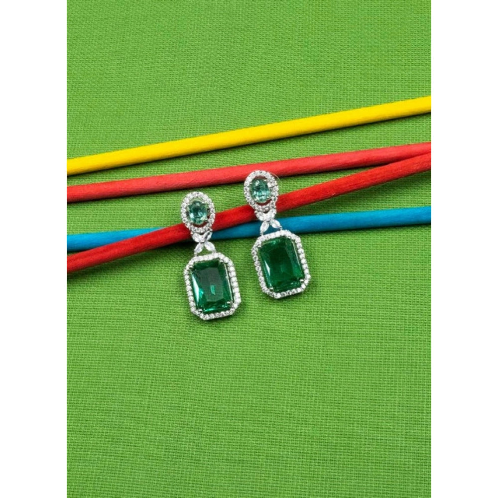 Green Silver-Plated Drop Earrings No. 3 - Vkart - View 3