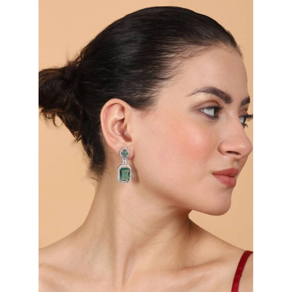 Green Silver-Plated Drop Earrings No. 3 - Vkart - View 4