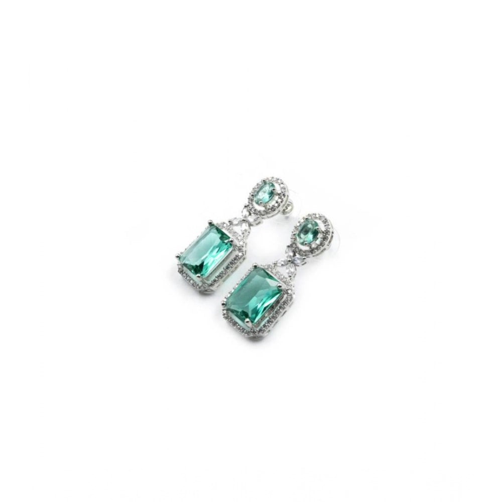 Green Silver-Plated Drop Earrings No. 3 - Vkart - View 5