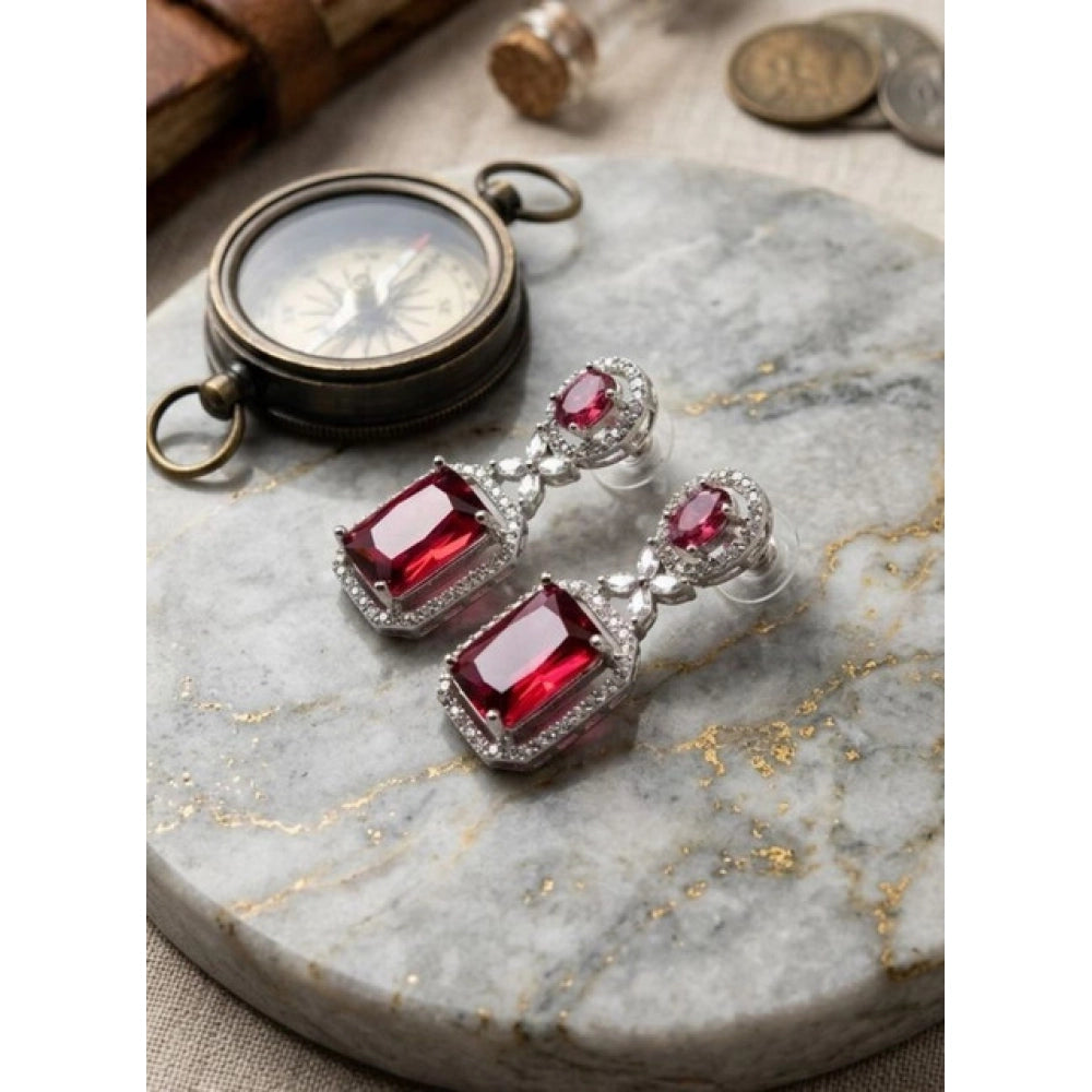 Red Silver-Plated Drop Earrings No. 2 - Vkart