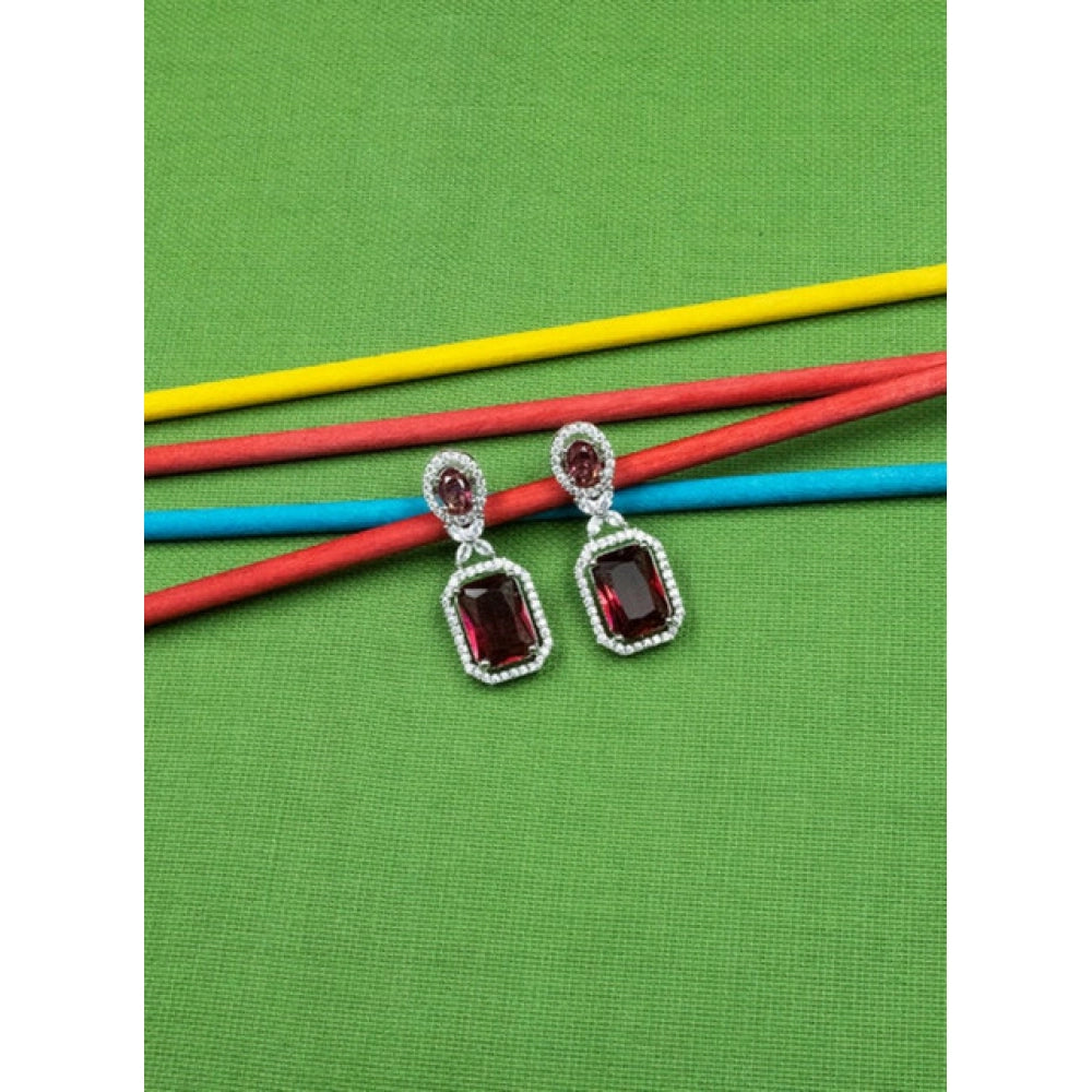 Red Silver-Plated Drop Earrings No. 2 - Vkart - View 3