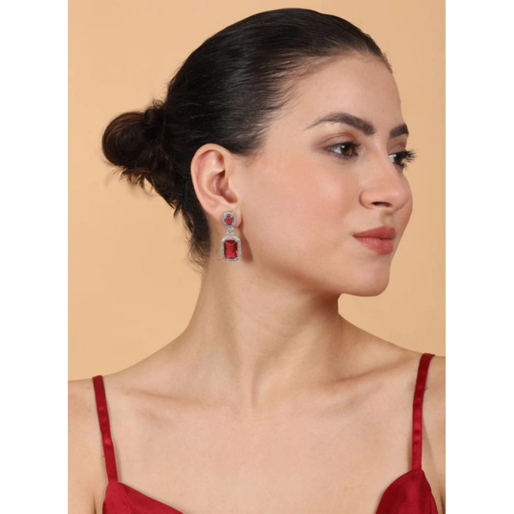 Red Silver-Plated Drop Earrings No. 2 - Vkart - View 5