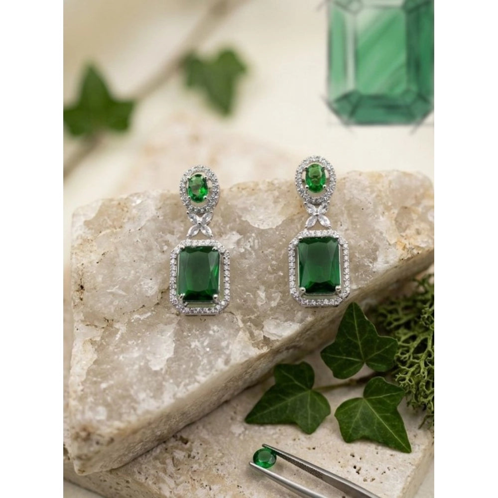 Green Silver-Plated Drop Earrings No. 4 - Vkart