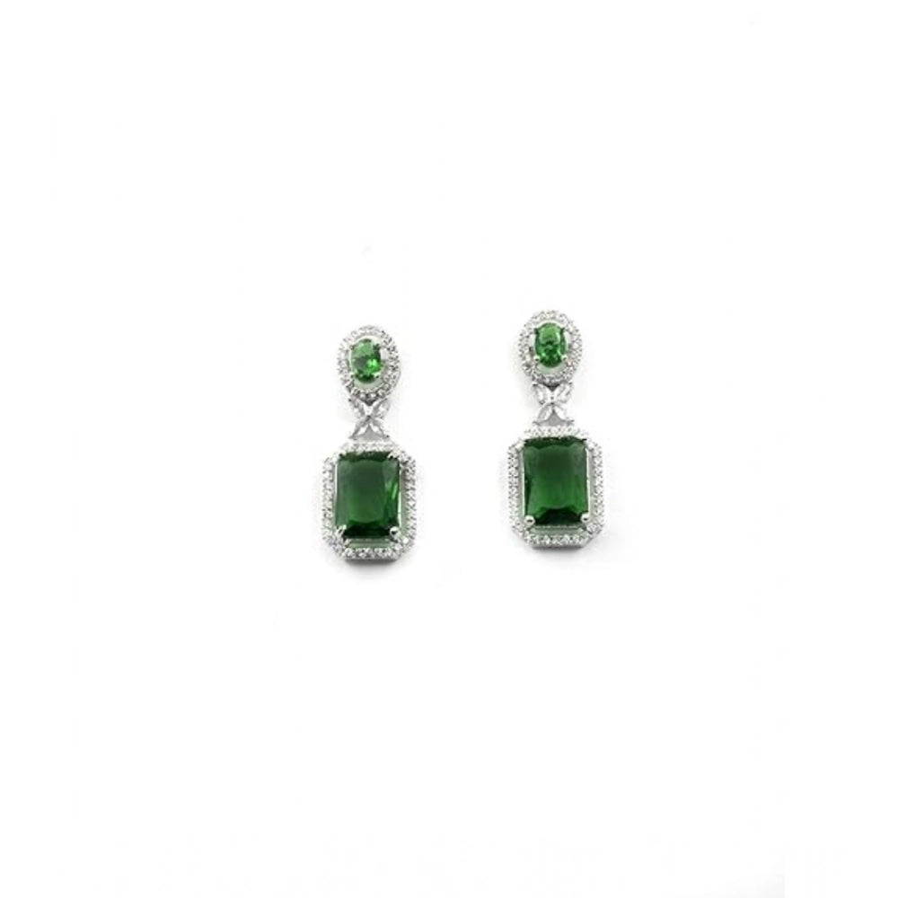 Green Silver-Plated Drop Earrings No. 4 - Vkart - View 2