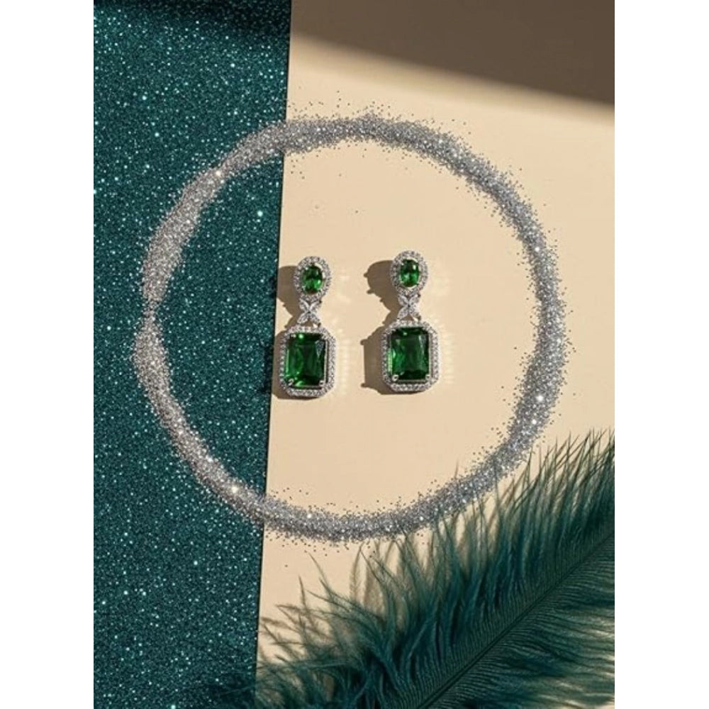 Green Silver-Plated Drop Earrings No. 4 - Vkart - View 3