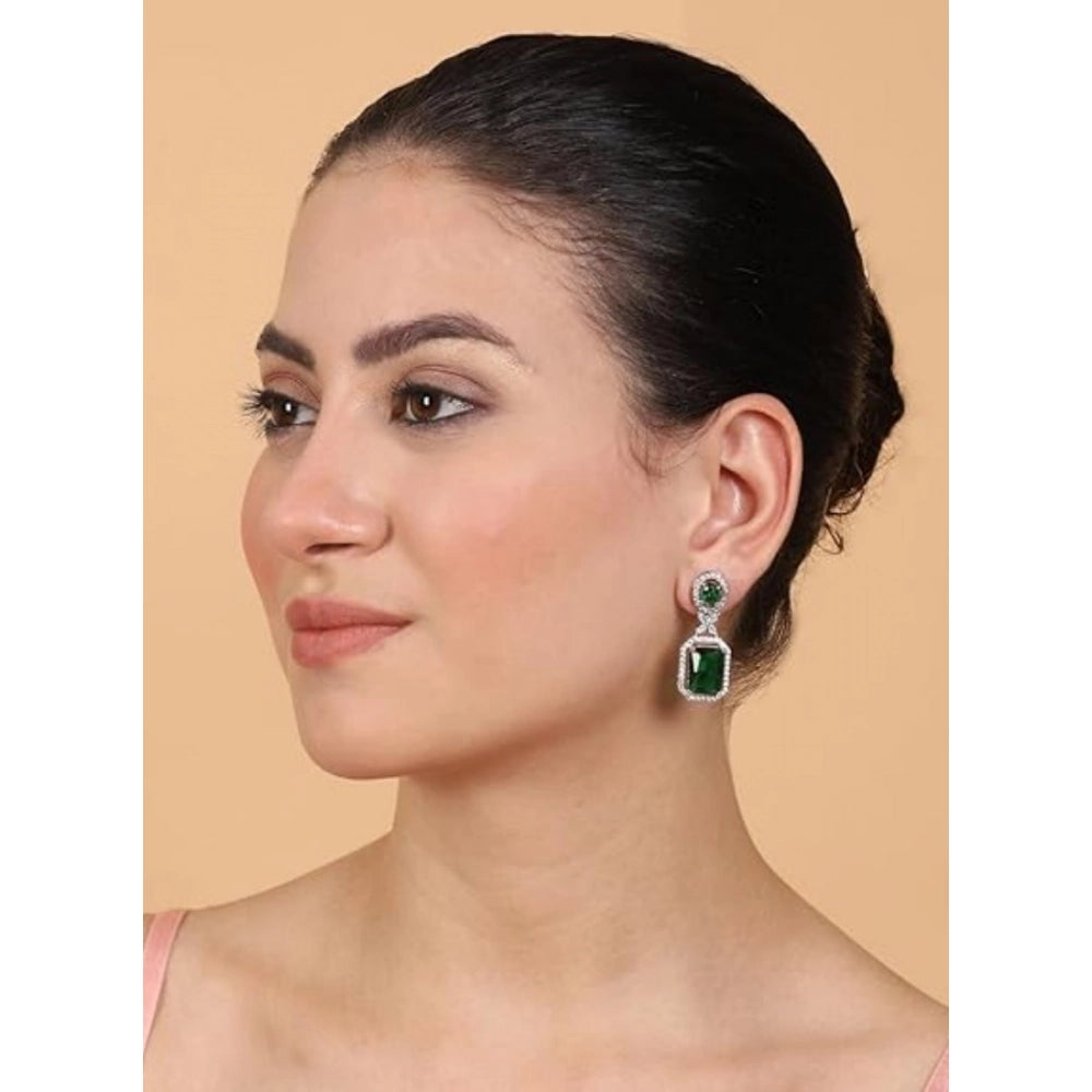 Green Silver-Plated Drop Earrings No. 4 - Vkart - View 4