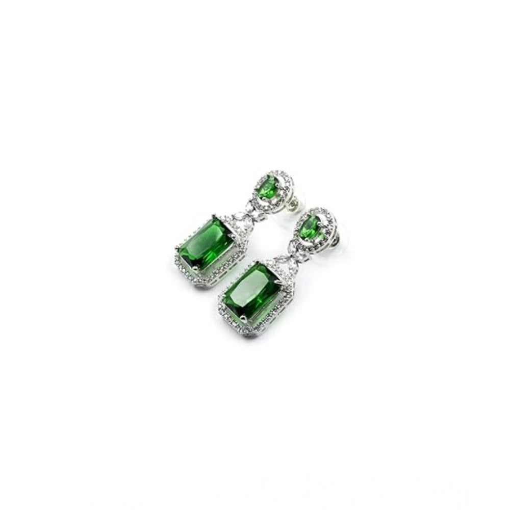 Green Silver-Plated Drop Earrings No. 4 - Vkart - View 5