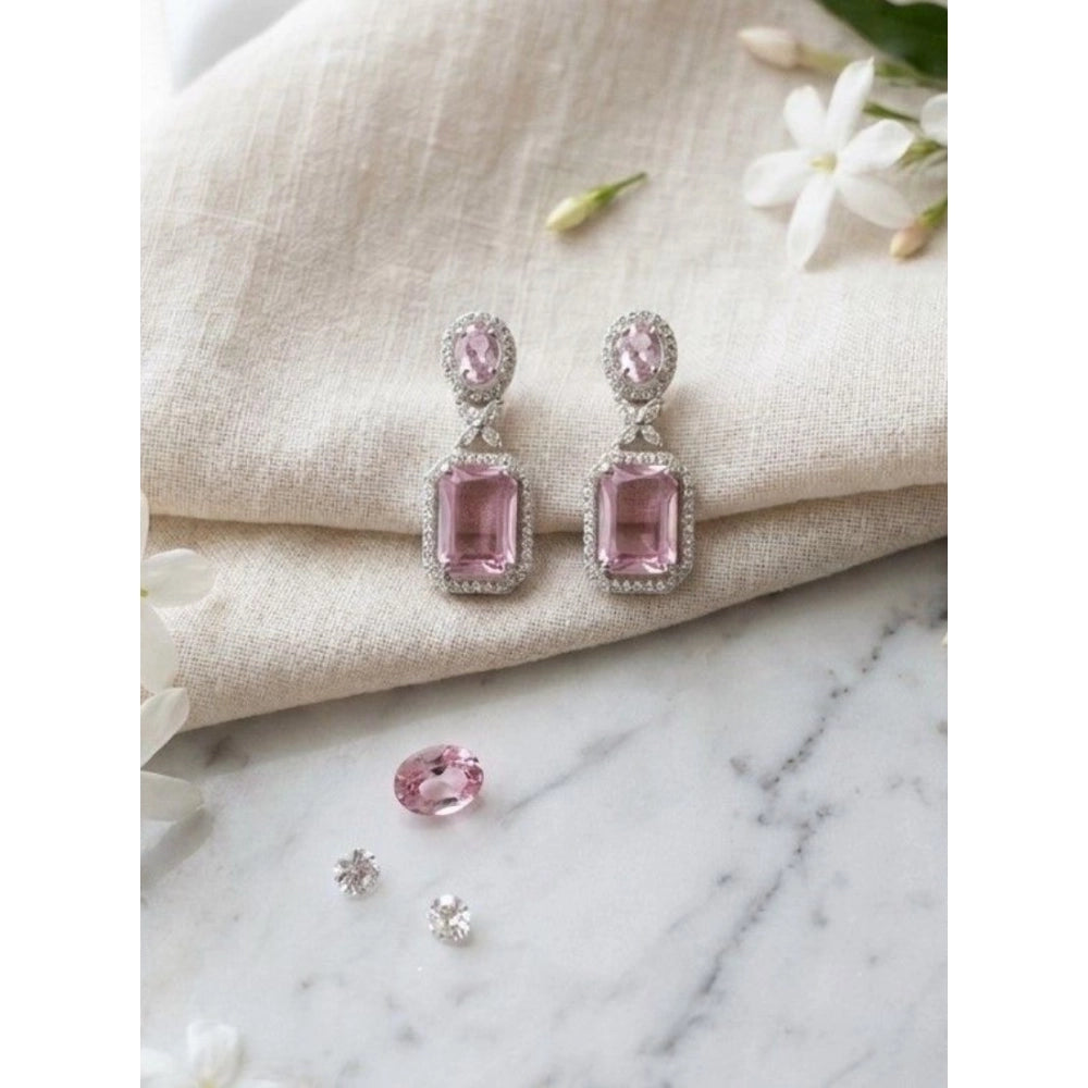 Pink Silver-Plated Drop Earrings No. 4 - Vkart