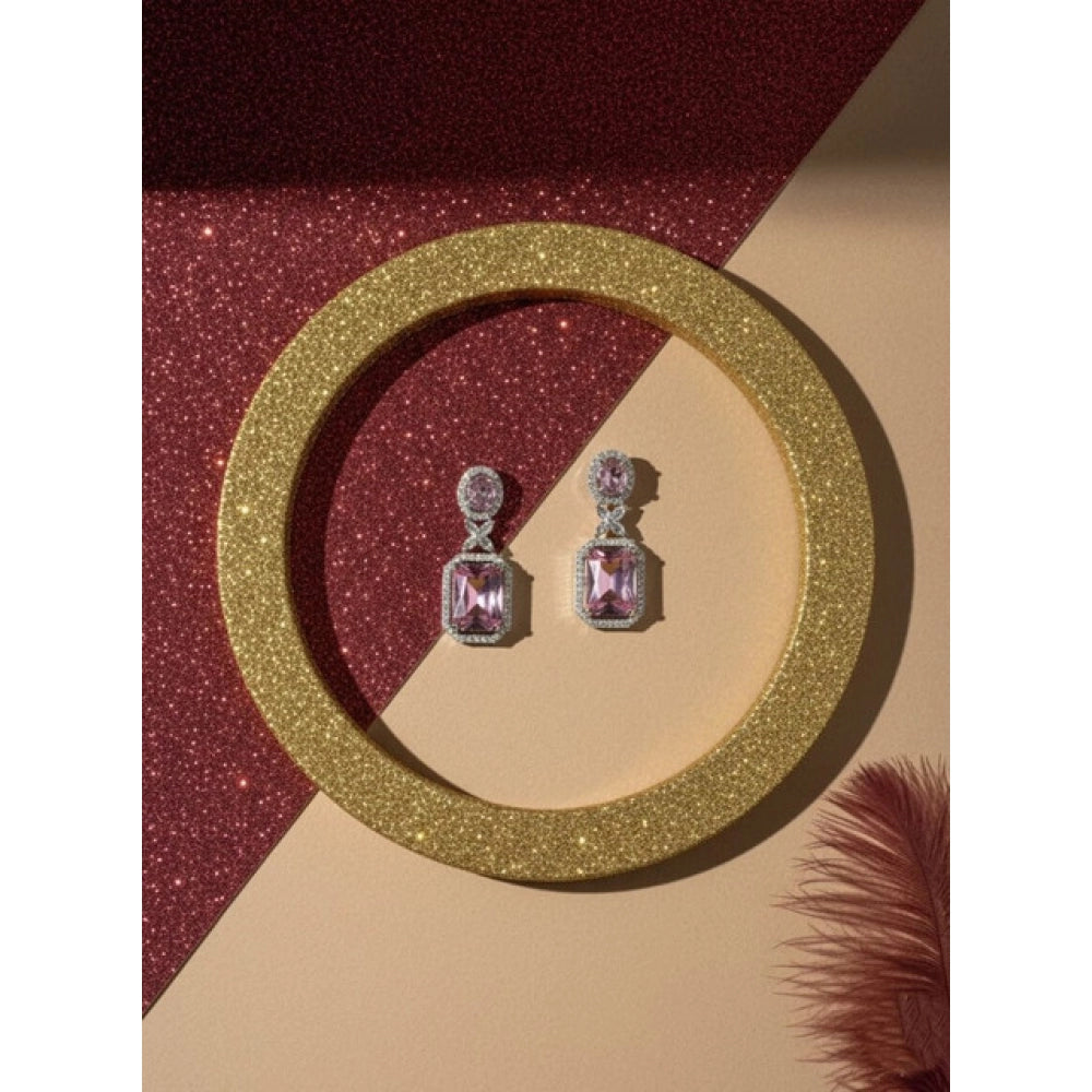 Pink Silver-Plated Drop Earrings No. 4 - Vkart - View 4