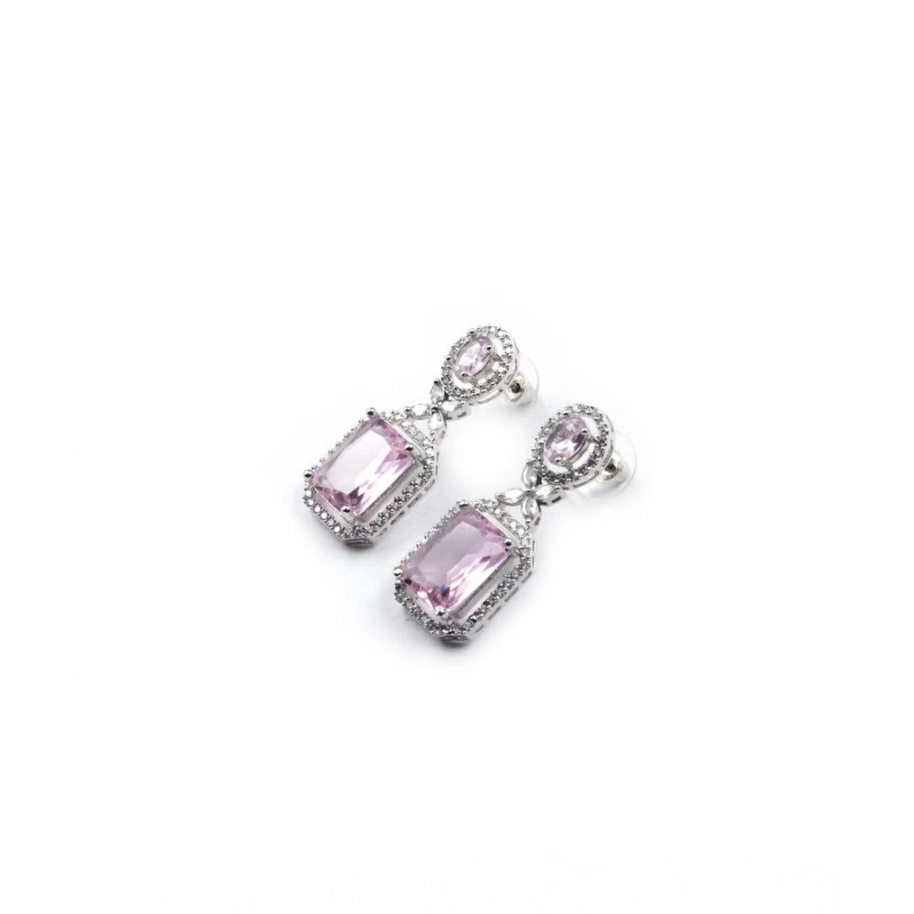 Pink Silver-Plated Drop Earrings No. 4 - Vkart - View 5