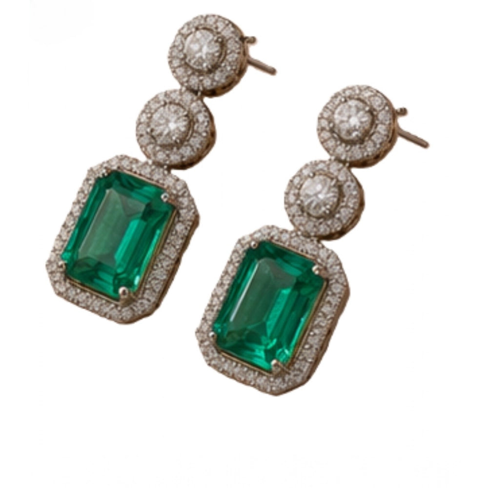 Green Silver-Plated Drop Earrings No. 5 - Vkart - View 2
