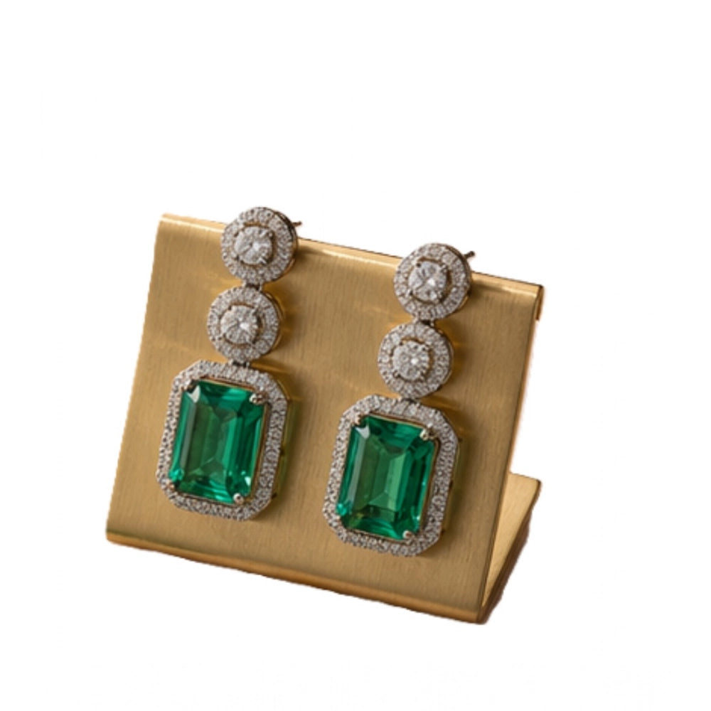 Green Silver-Plated Drop Earrings No. 5 - Vkart - View 3