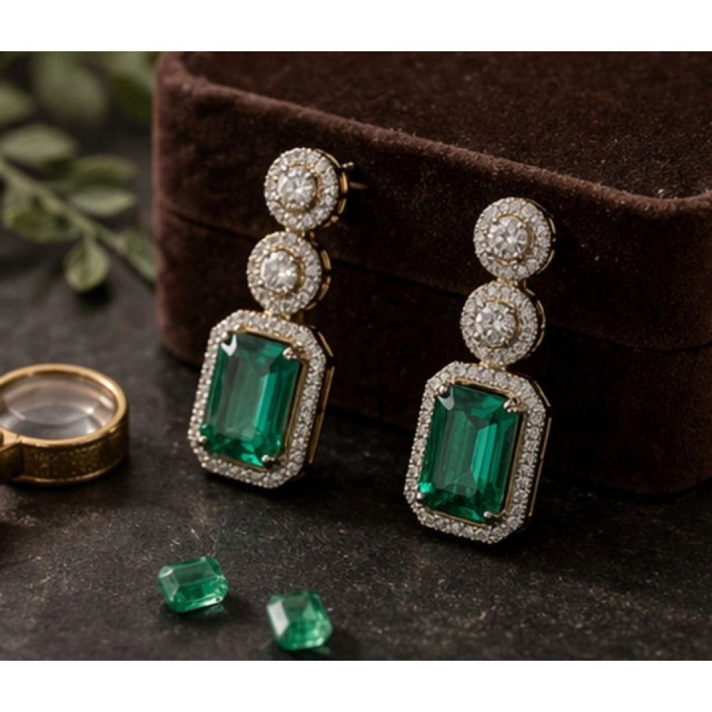 Green Silver-Plated Drop Earrings No. 5 - Vkart - View 4