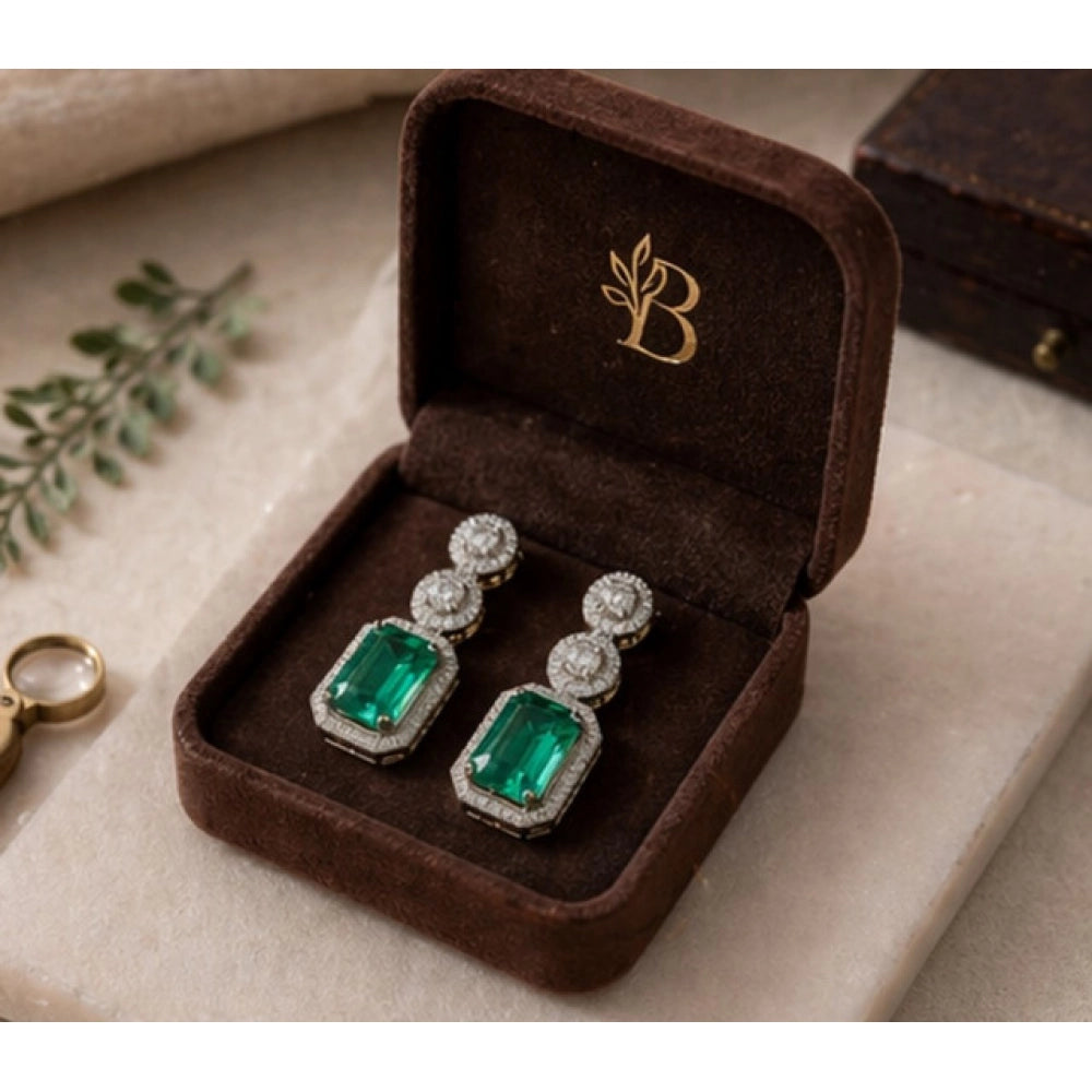 Green Silver-Plated Drop Earrings No. 5 - Vkart - View 5