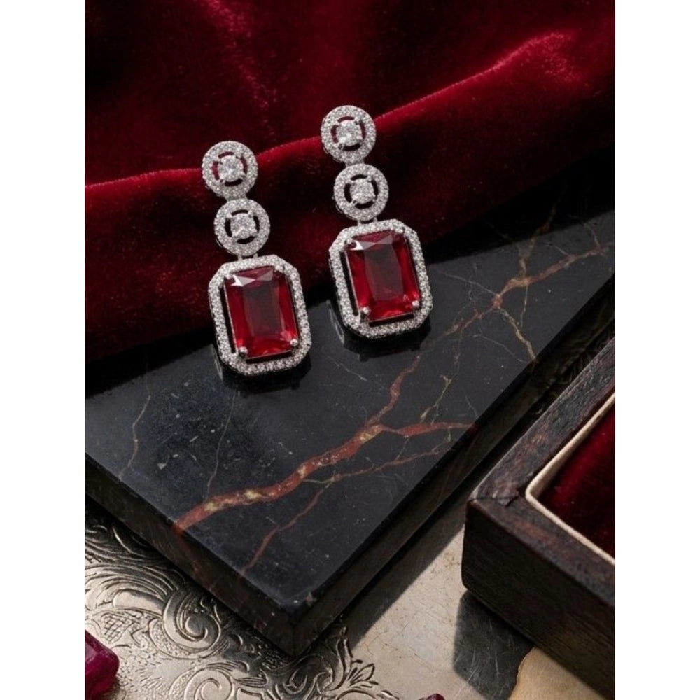 Red Silver-Plated Drop Earrings No. 3 - Vkart