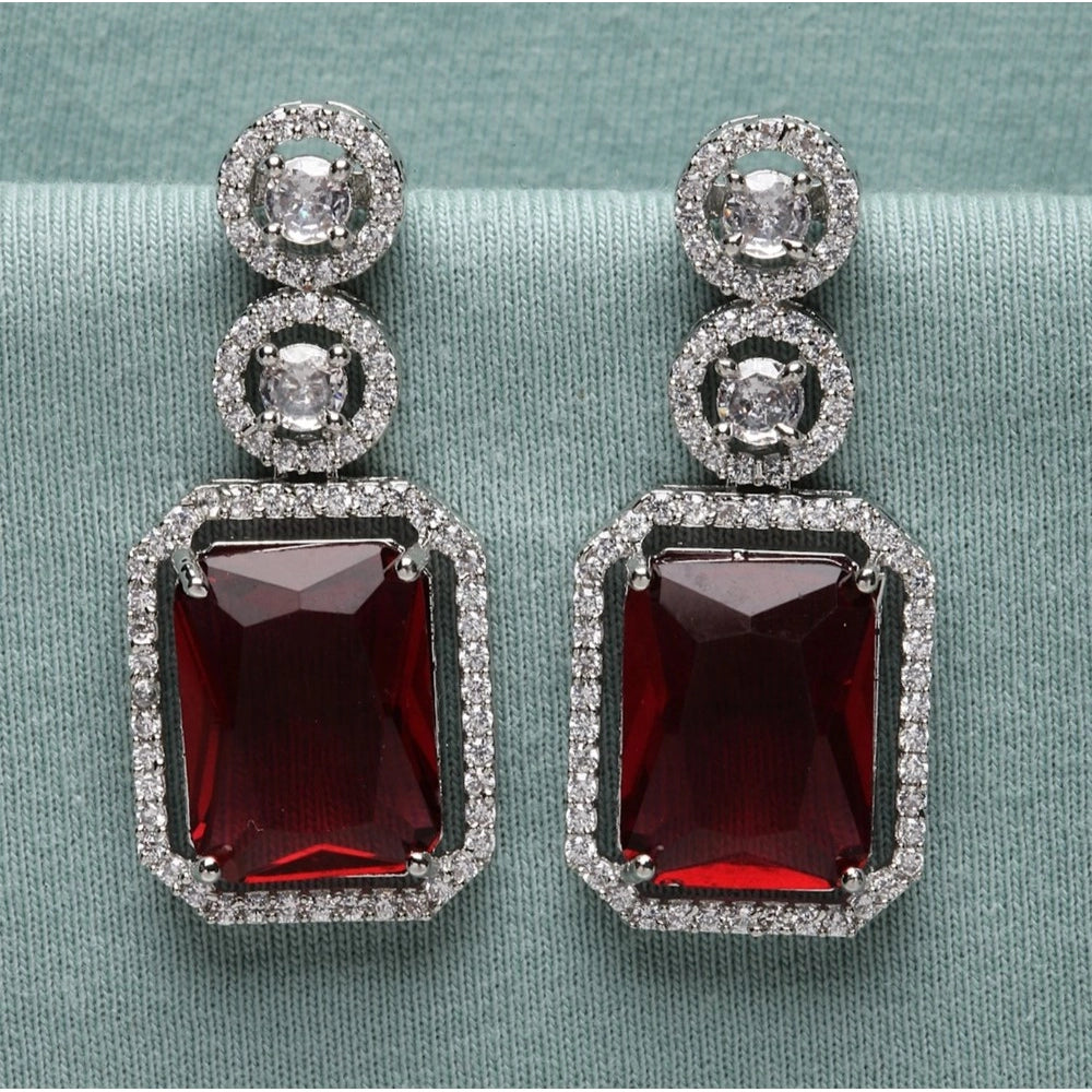 Red Silver-Plated Drop Earrings No. 3 - Vkart - View 4