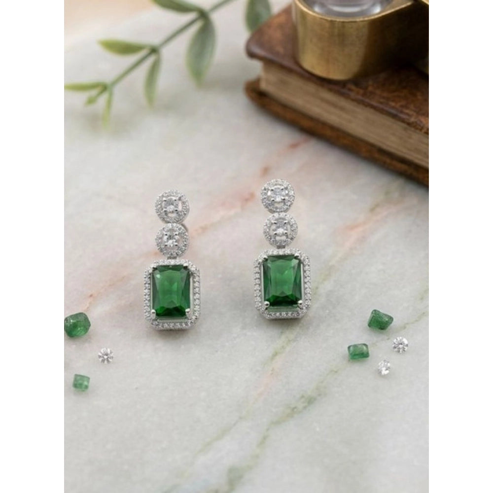 Green Silver-Plated Drop Earrings No. 6 - Vkart