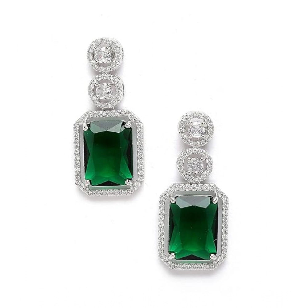 Green Silver-Plated Drop Earrings No. 6 - Vkart - View 2