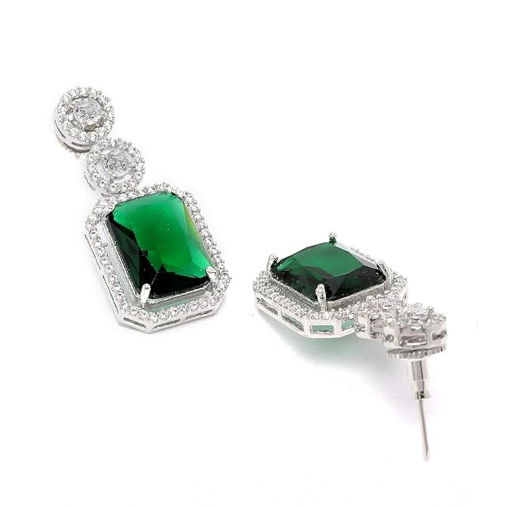 Green Silver-Plated Drop Earrings No. 6 - Vkart - View 3