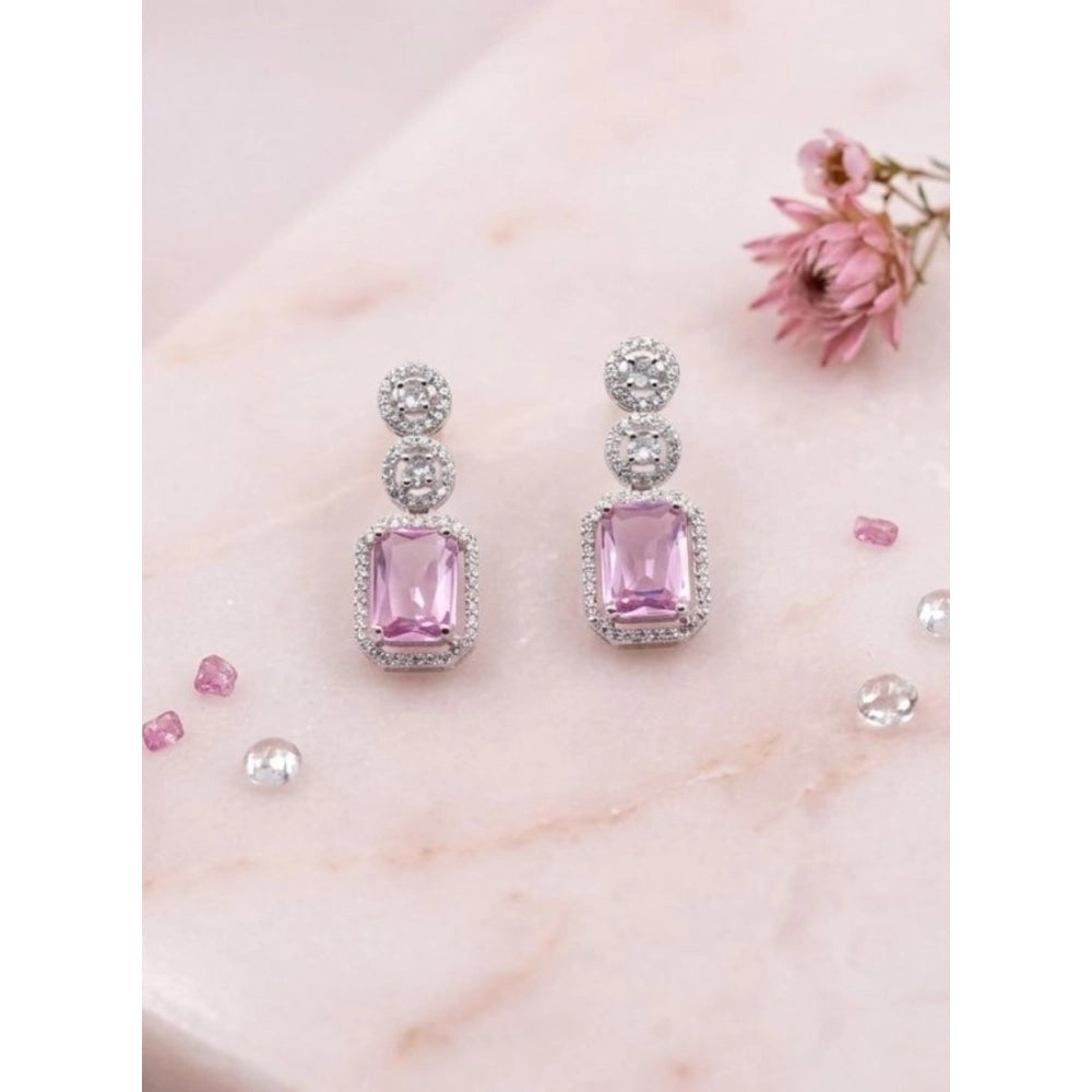 Pink Silver-Plated Drop Earrings No. 5 - Vkart