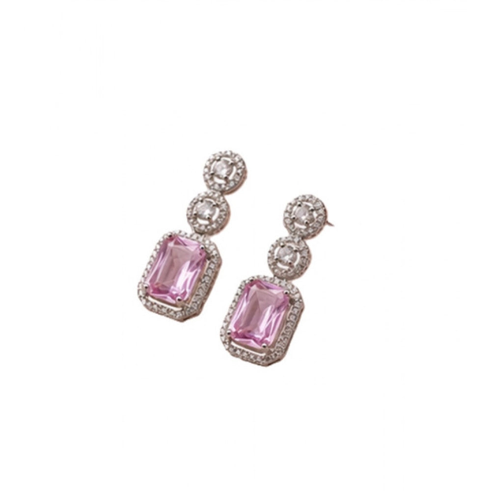 Pink Silver-Plated Drop Earrings No. 5 - Vkart - View 2