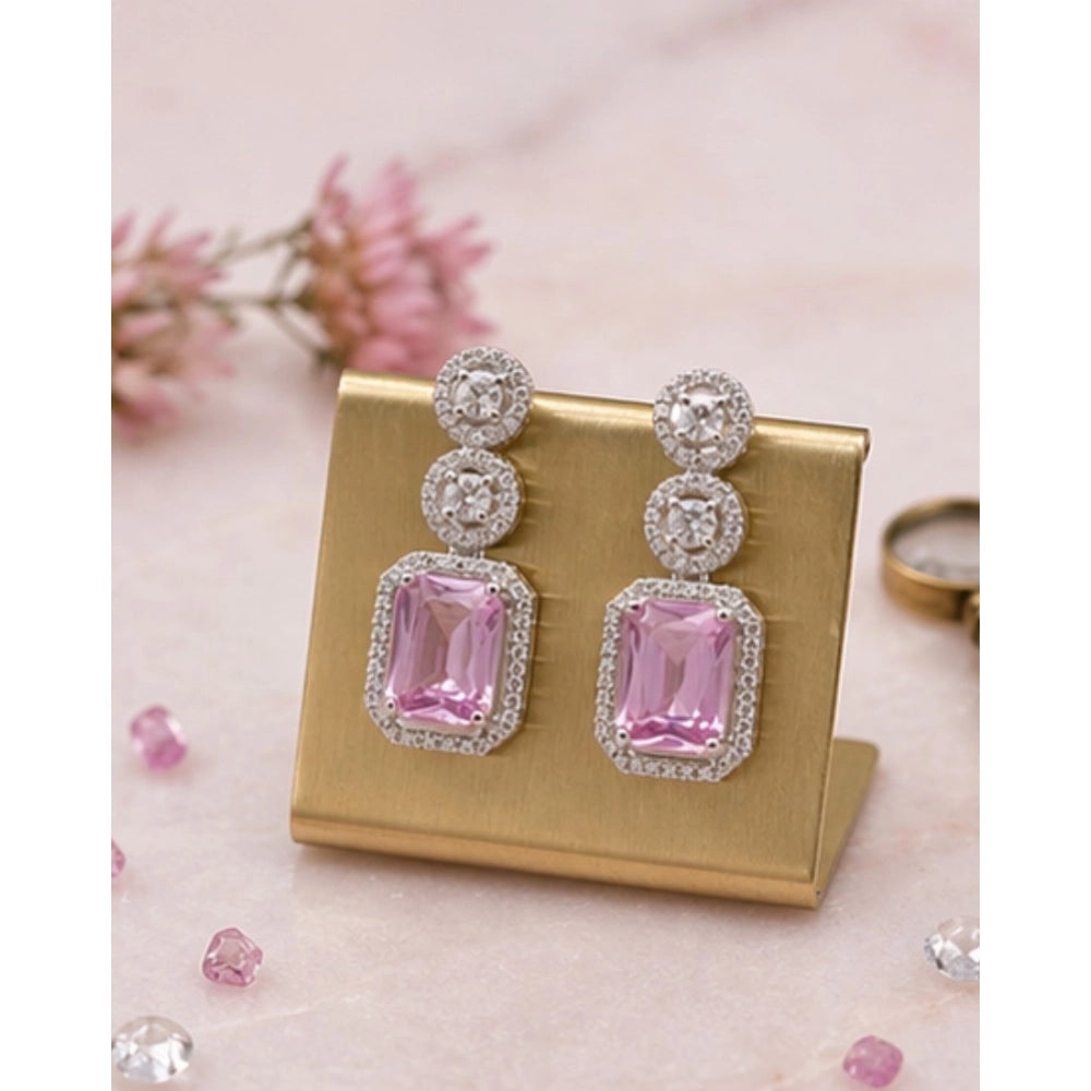 Pink Silver-Plated Drop Earrings No. 5 - Vkart - View 3