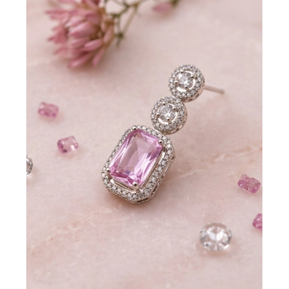 Pink Silver-Plated Drop Earrings No. 5 - Vkart - View 4