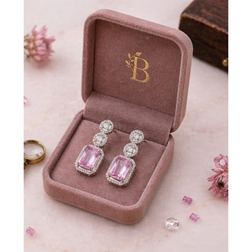 Pink Silver-Plated Drop Earrings No. 5 - Vkart - View 5