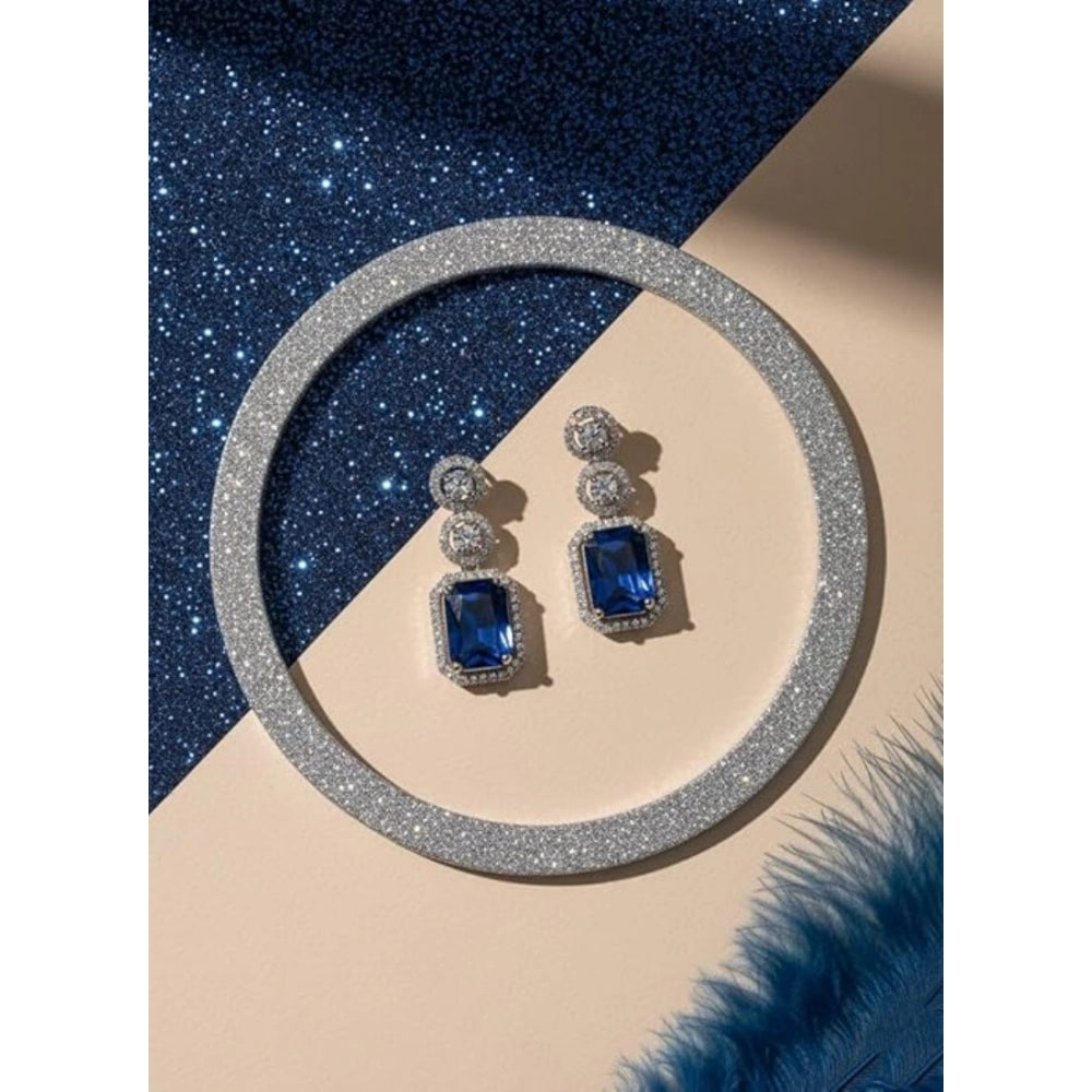 Blue Silver-Plated Drop Earrings No. 2 - Vkart - View 3