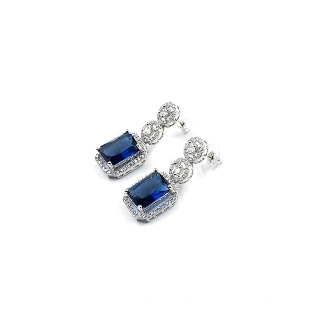 Blue Silver-Plated Drop Earrings No. 2 - Vkart - View 5
