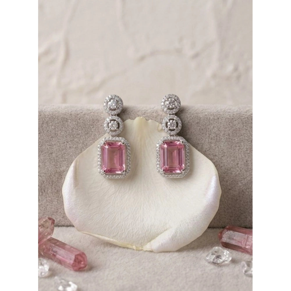 Pink Silver-Plated Drop Earrings No. 6 - Vkart