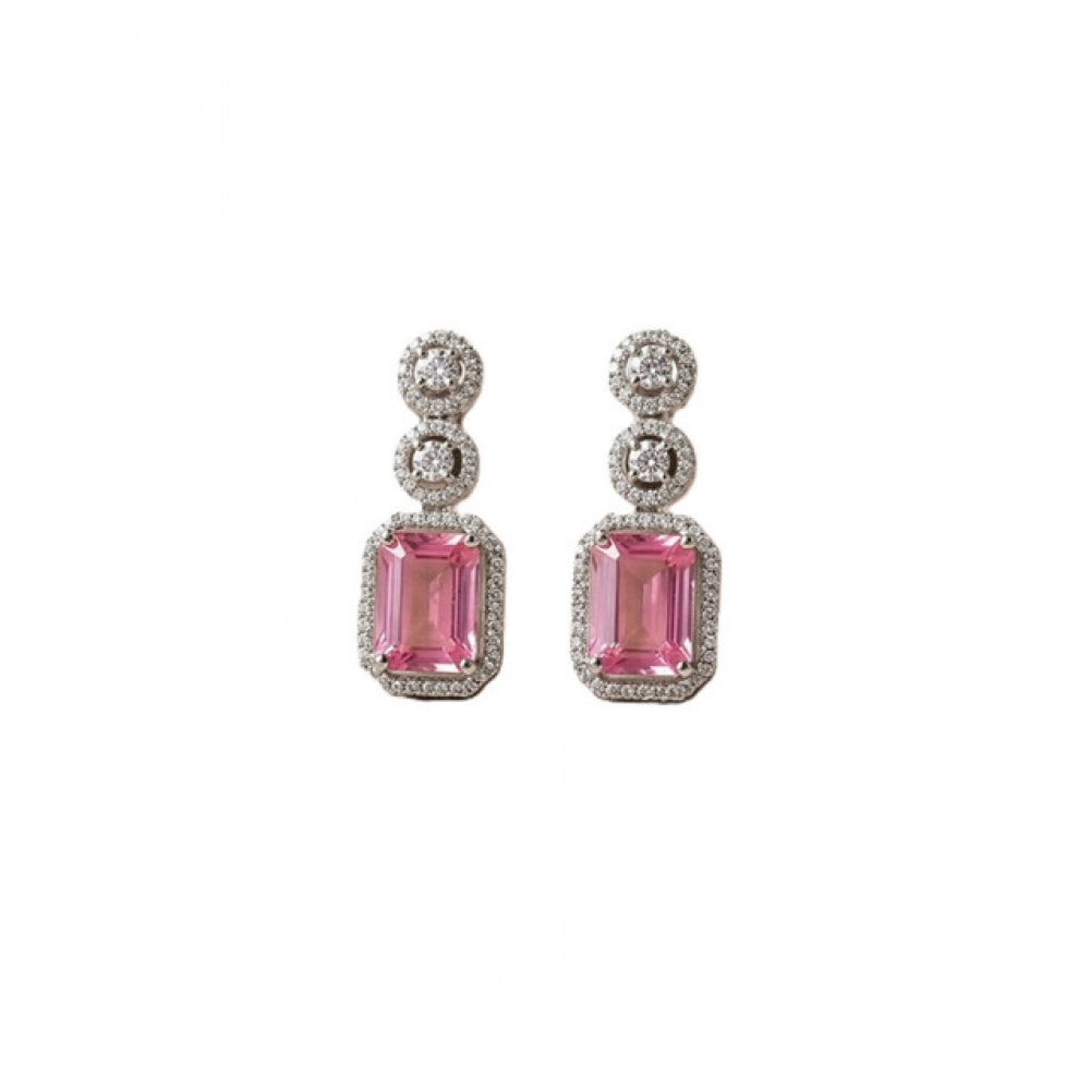 Pink Silver-Plated Drop Earrings No. 6 - Vkart - View 2